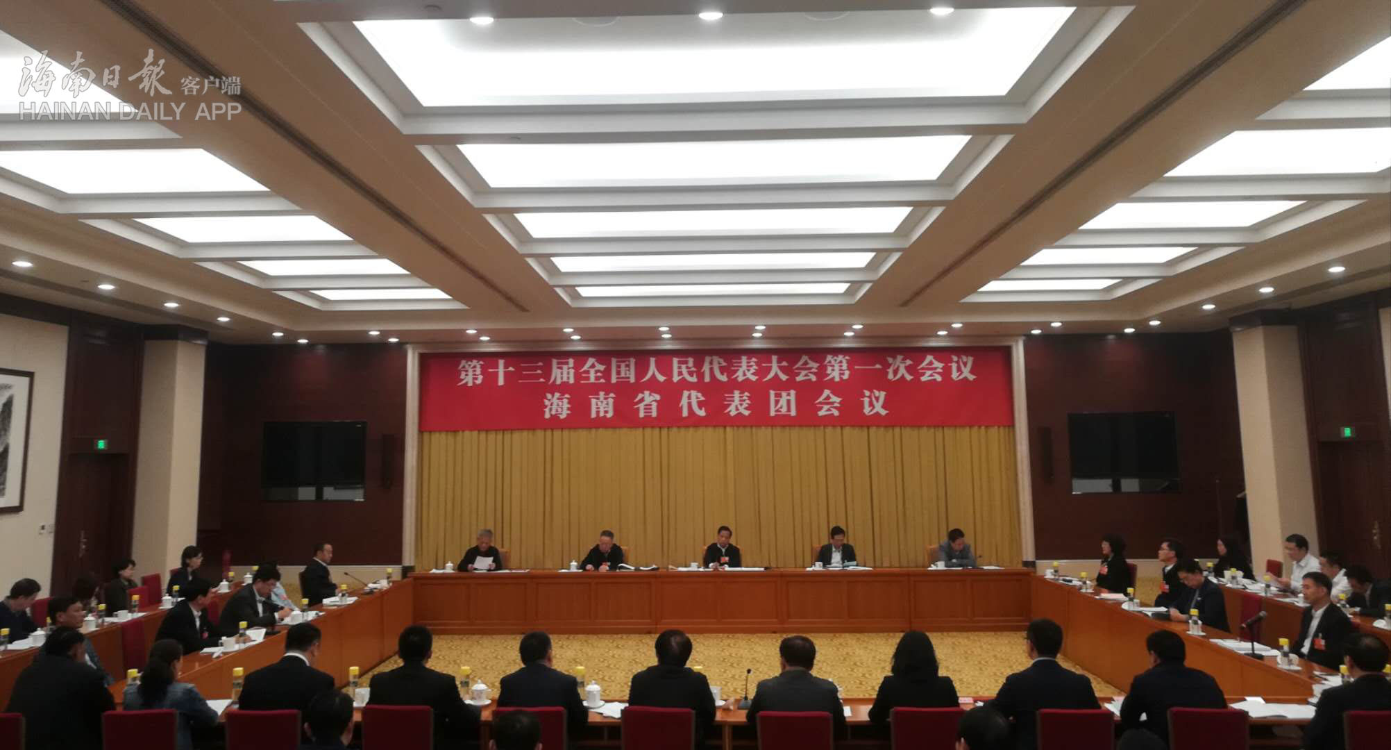 海南代表团举行第一次全体会议 推选刘赐贵为代表团团长